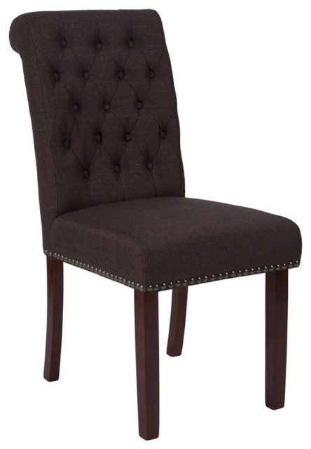 Flash Furniture Hercules Fabric Upholstered Parson Dining Side Chair in Brown