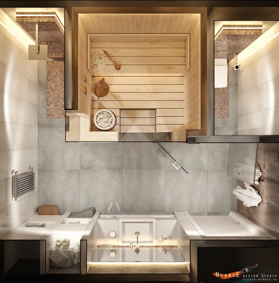 Ванная комната с сухой сауной в частной резиденции