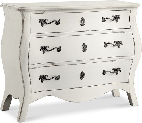 Prendergast 3-Drawer Bombe Chest, farmhouse bombay chest, bombe chests, white distressed bombe chest, 