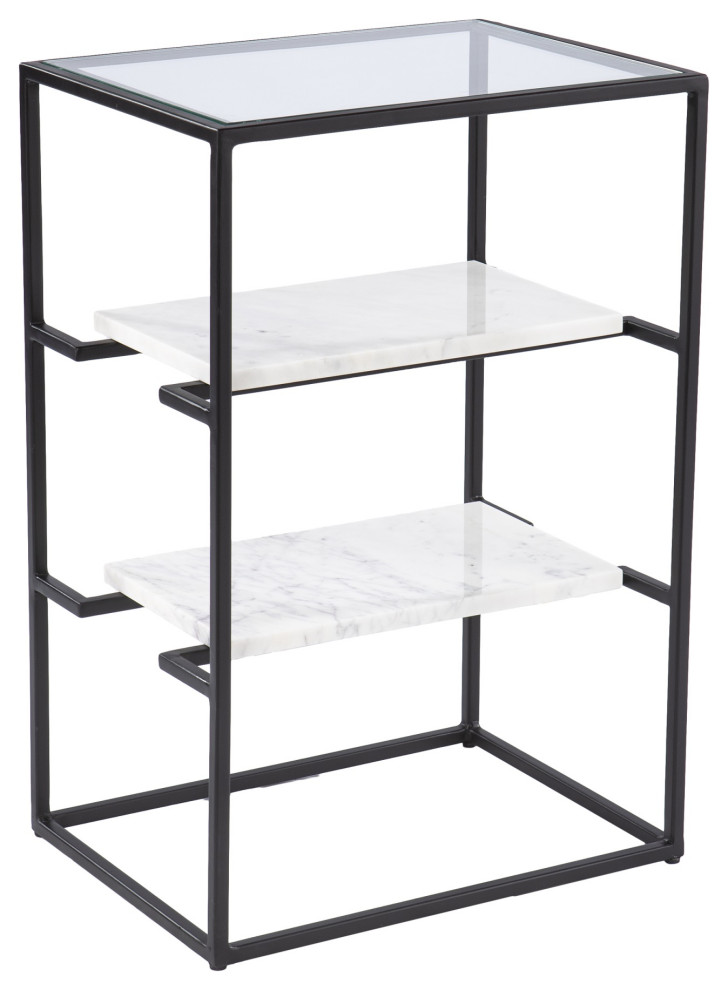Paignton GlassTop End Table With Storage Transitional Side Tables