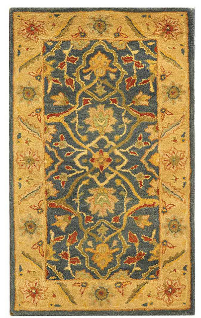 Handmade Antiquities Mahal Blue/ Beige Wool Runner (2'3 x 4')