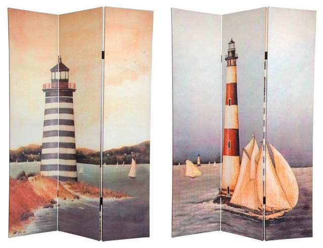 Beach Room Divider The Best Beaches In World 6 Tall Double Sided Lighthouses Canvas Room Divider Beach Style