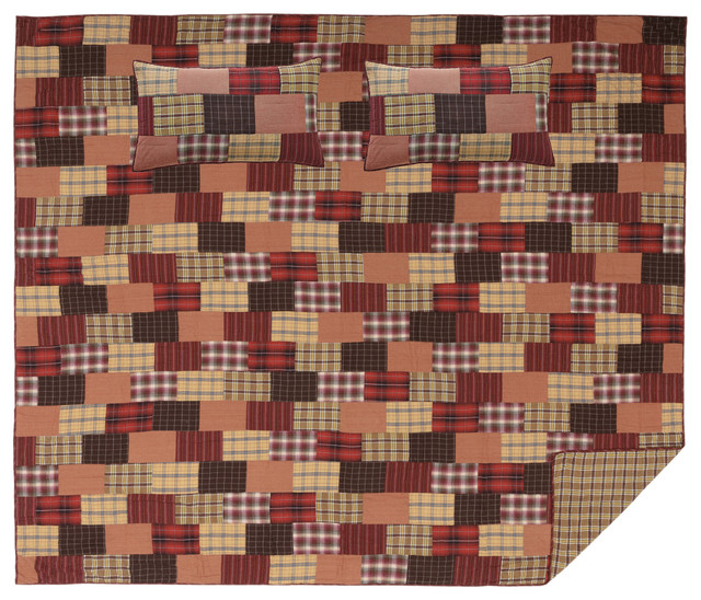 Wyatt Luxury King Patchwork Quilt-Hand Quilted Cotton Block Lodge Bedspread