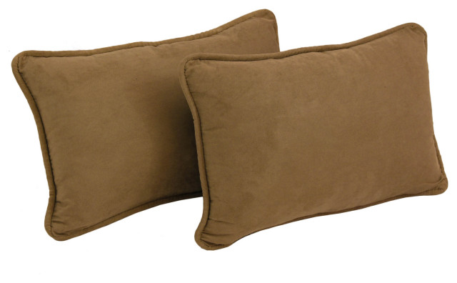 20"X12" Double-Corded Microsuede Back Support Pillows Set of 2, Saddle Brown
