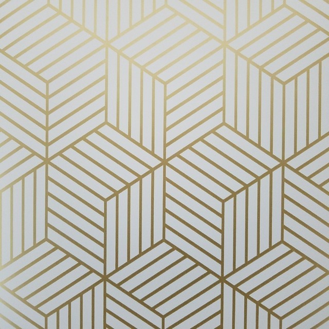 Geometric Gold Hexagon Peel and Stick Mid Century Modern Wallpaper