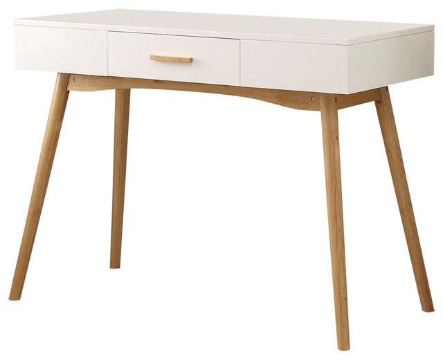 Modern Laptop Writing Desk In White With Natural Mid Century Style