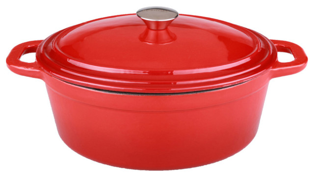 Neo Cast Iron Oval Covered Casserole, Red, 8 Quart