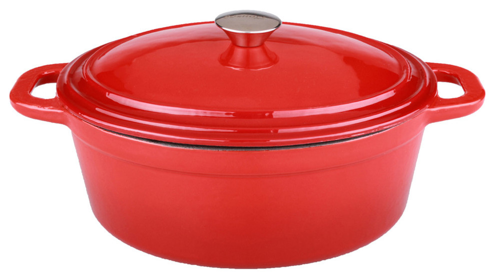 Neo Cast Iron Oval Covered Casserole, Red, 8 Quart