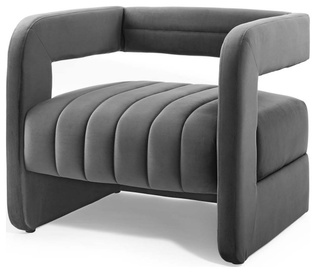 Armchair Accent Chair, Velvet, Dark Gray, Modern, Living Lounge