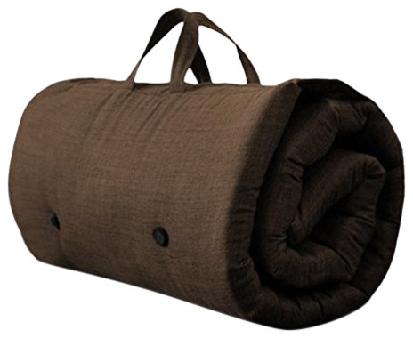Contemporary Futon Mattress, Fabric, Handles, Chocolate