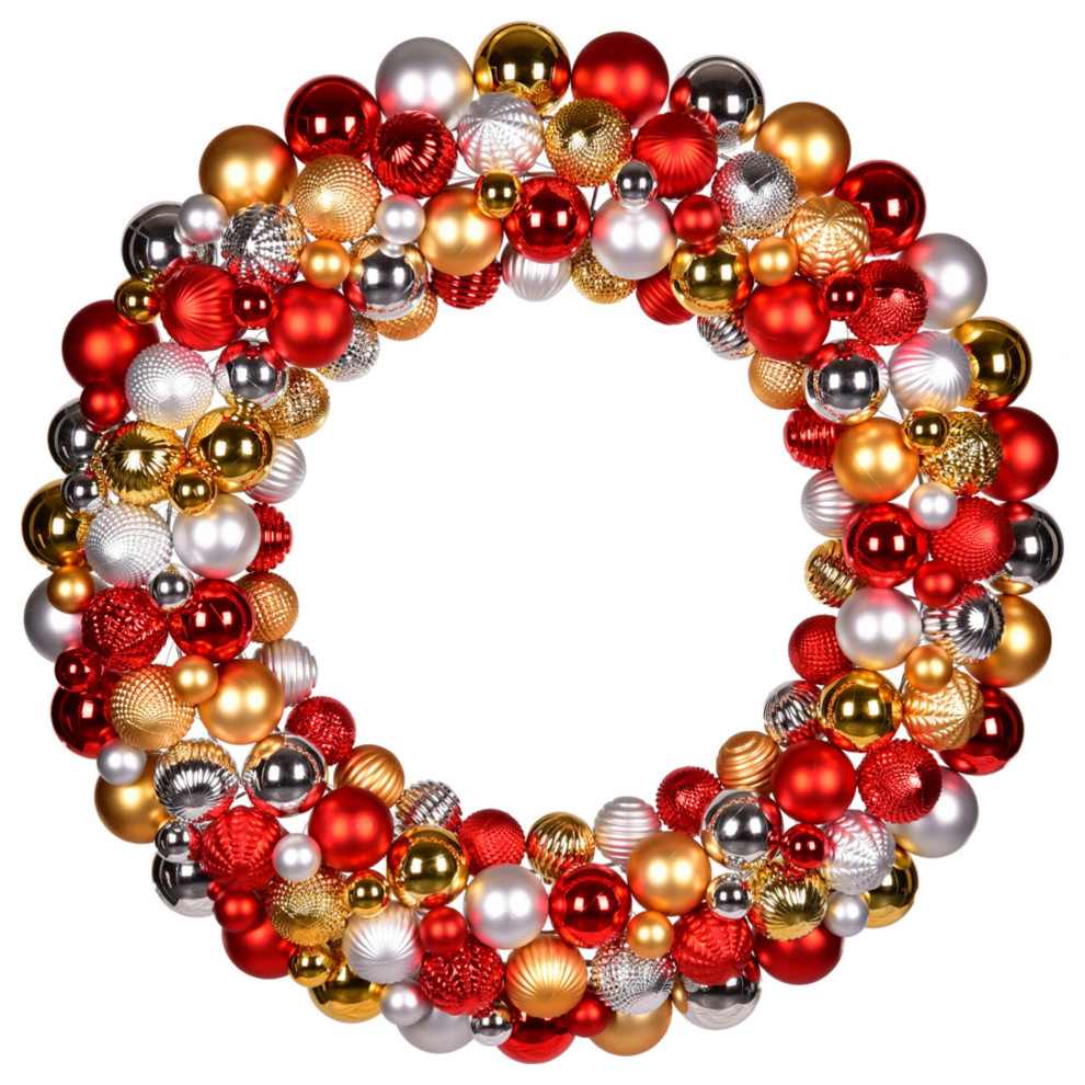 30" RedGoldSilver Assorted Ornament Wreath Contemporary Wreaths