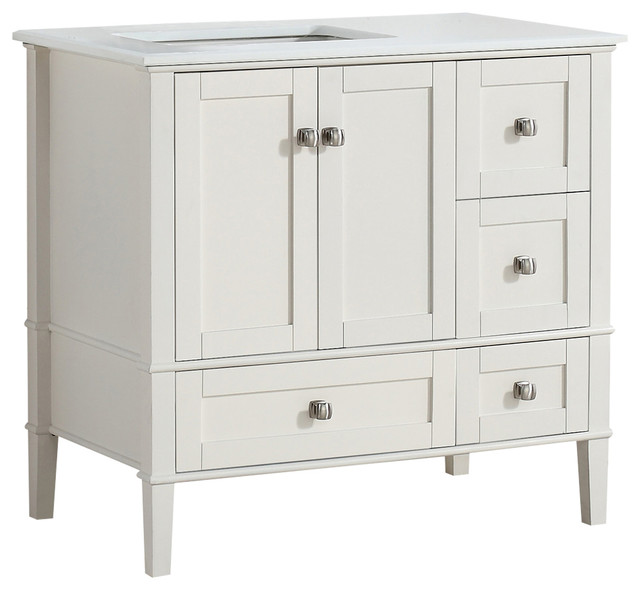 Simpli Home Chelsea 36 Left Offset Bath Vanity In Soft White