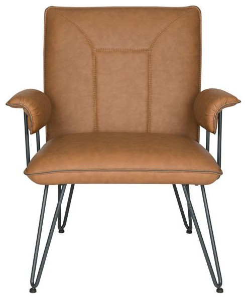 Safavieh Johannes 17.3"H Mid Century Modern Leather Arm Chair FOX1700C