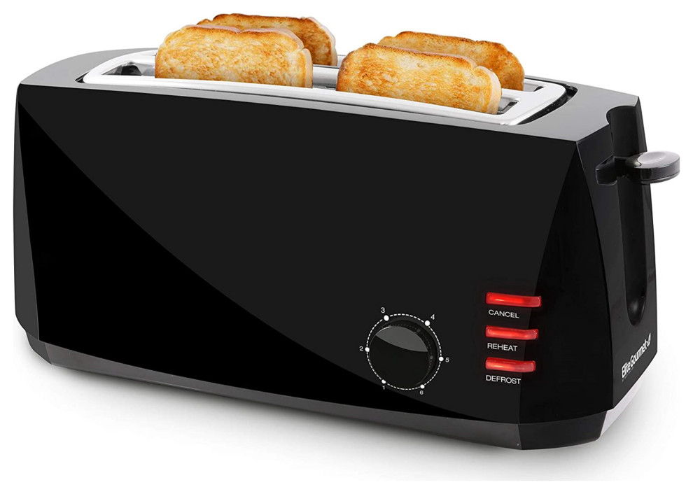 Elite Ect4829B Black 4 Slice Long Slot Cool Touch Toaster