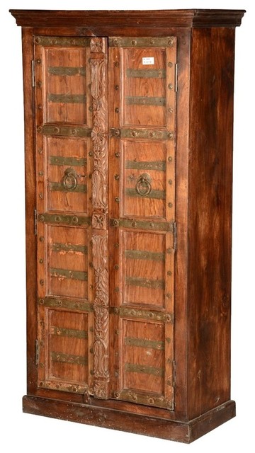 Flagler Rustic Solid Reclaimed Wood Tall Armoire With Shelves Traditional Armoires And Wardrobes By Sierra Living Concepts