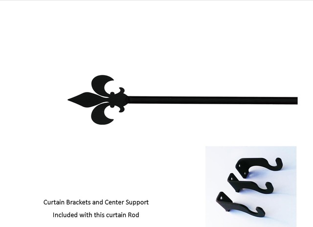 Fleur-de-Lis Curtain Rod Adjustable w/Brackets Black Wrought Iron 21" 130" USA 