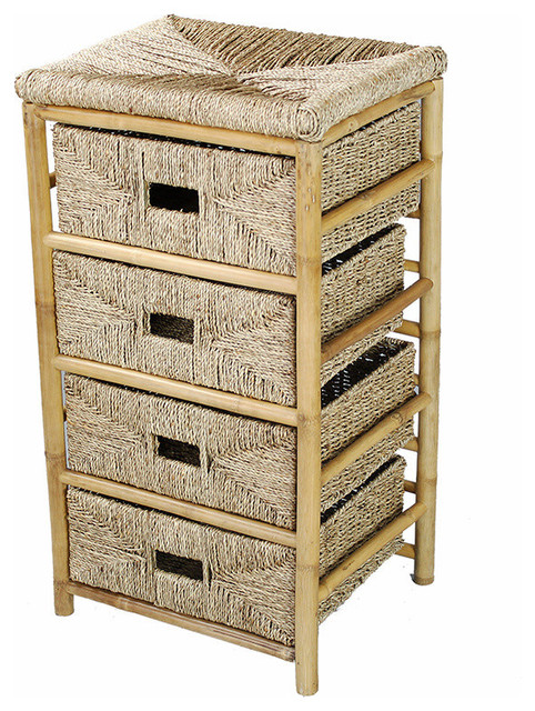 Bamboo Frame Storage Cabinet With 4 Baskets Asian Storage