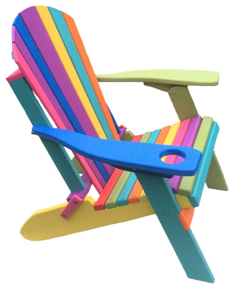 Poly Lumber Folding Adirondack Chair With Cup Holder, Confetti, No Smart Phone Holder
