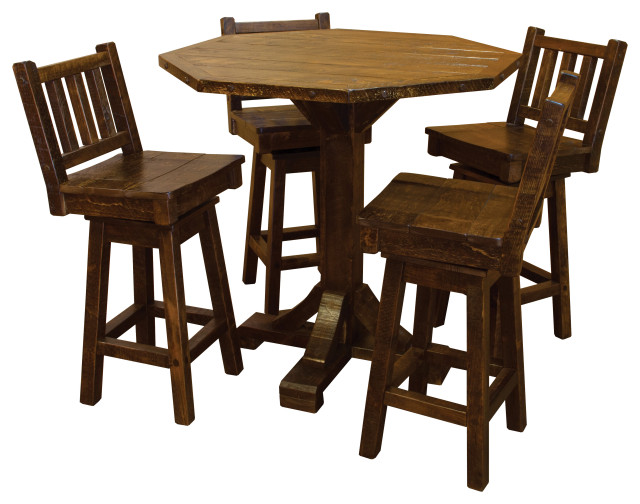 Barnwood Style Timber Peg 5-Piece Bistro Set, Early American, 42 Inch, Bar Height