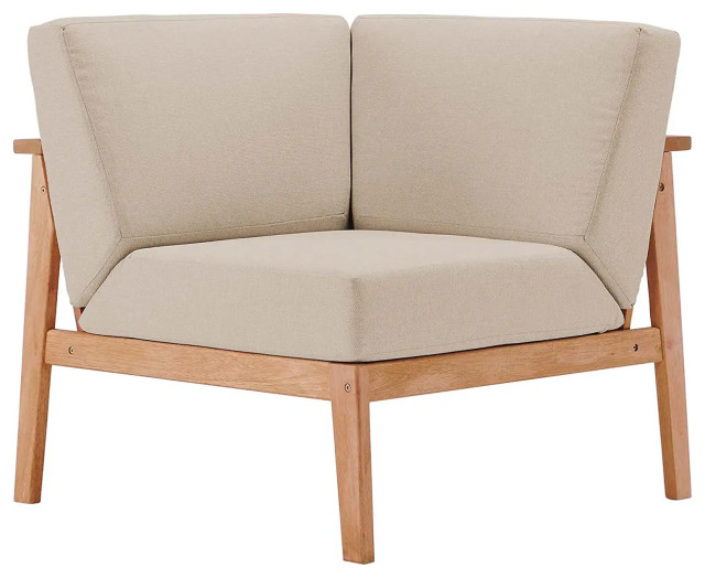 Patio Corner Lounge Chair, Natural Eucalyptus Wood Frame & Taupe