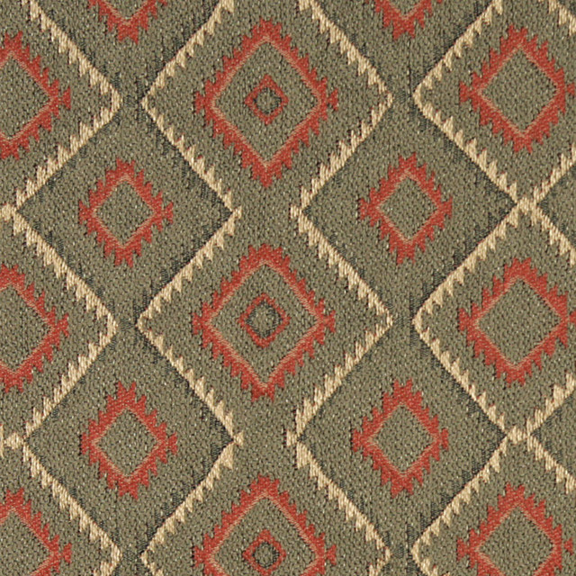 Green, Beige and Red, Diamond Southwest Style Upholstery Fabric By The