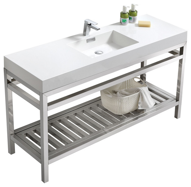 Cisco 60" Single Sink Stainless Steel Console With Acrylic Sink, Matte Black Contemporary