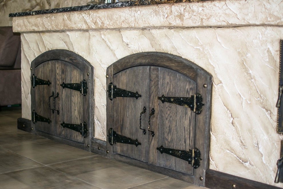 Крытая терраса с мангальной зоной в скандинавском стиле.