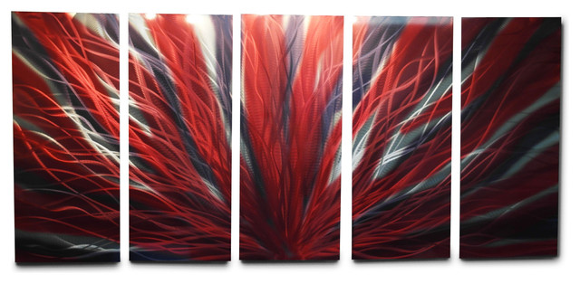 Metal Wall Art Decor Abstract Contemporary Modern Radiance Large Red Black By Inspiring Gallery Houzz - Red Metal Wall Art Abstract