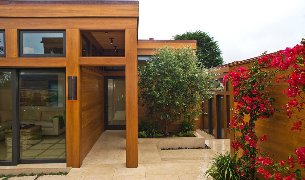 Inspiration for a beach style exterior in San Francisco with wood siding.