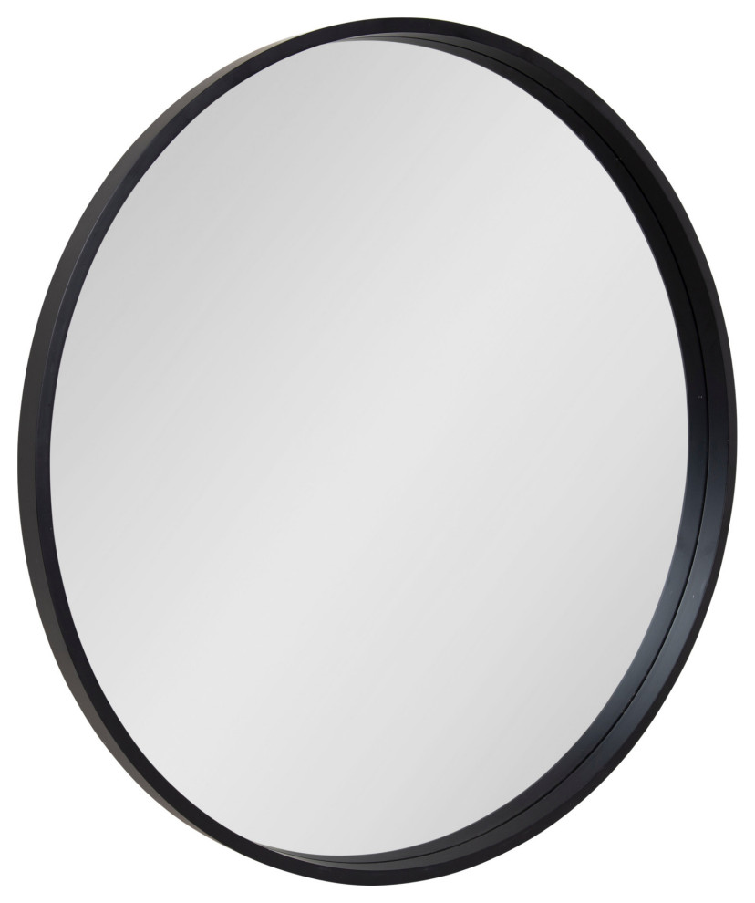 Travis Round Wood Accent Wall Mirror, Black 31.5 Diameter