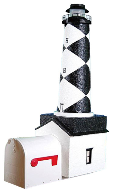 Cape Lookout Solar Powered Stucco Lighthouse Mailbox 36''