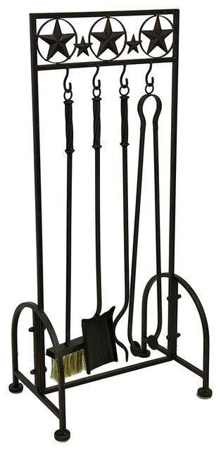Western Stars Rustic Brown Metal 5 Piece Fireplace Tool Set