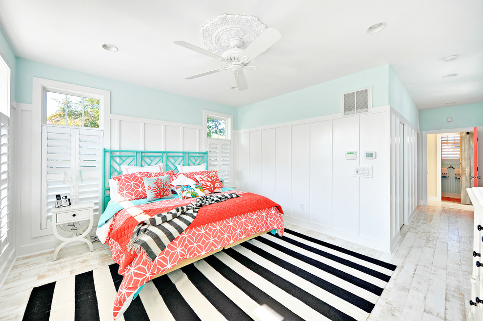This is an example of a beach style bedroom in Philadelphia with blue walls.