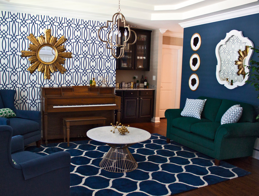 Glamorous Green Navy And Gold Modern Living Room By Chad Esslinger Design