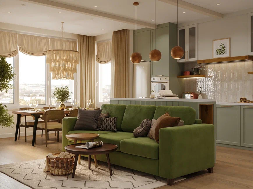 Трехкомнатная квартира 108 м² в скандинавском стиле с элементами бохо