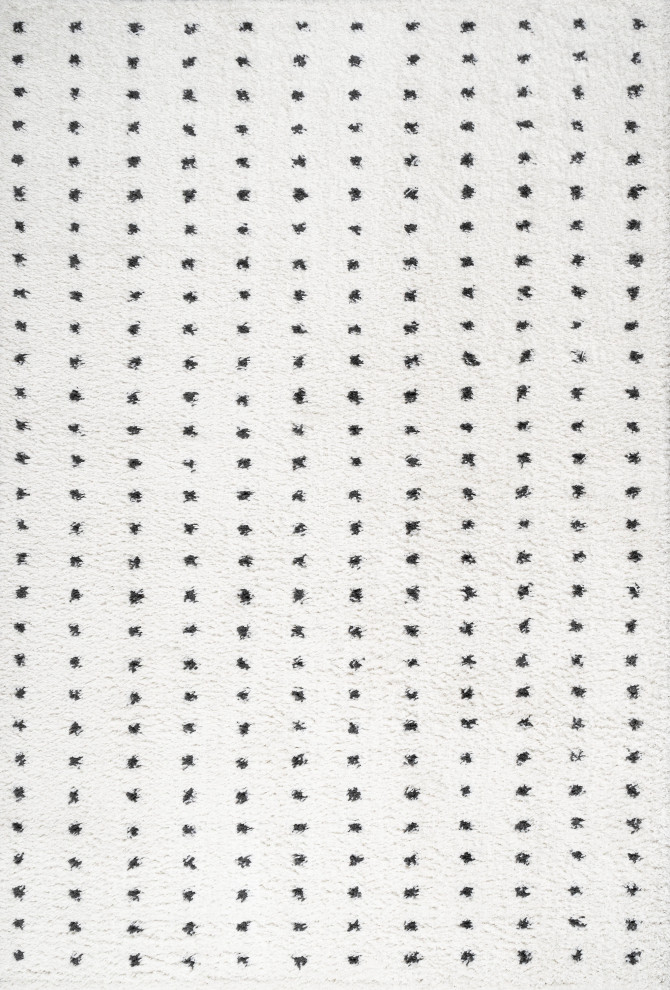 Pele Modern Geometric Dot Shag, White/Black, 3'x5'