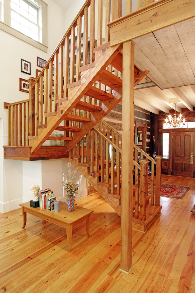 Log Cabin Open Staircase Reclaimed Wood Rustic Staircase