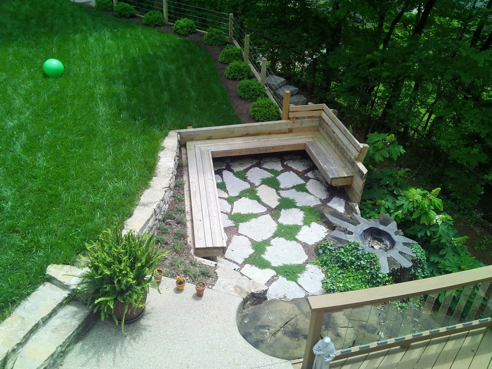 This is an example of a traditional garden in Cincinnati with a fire feature.