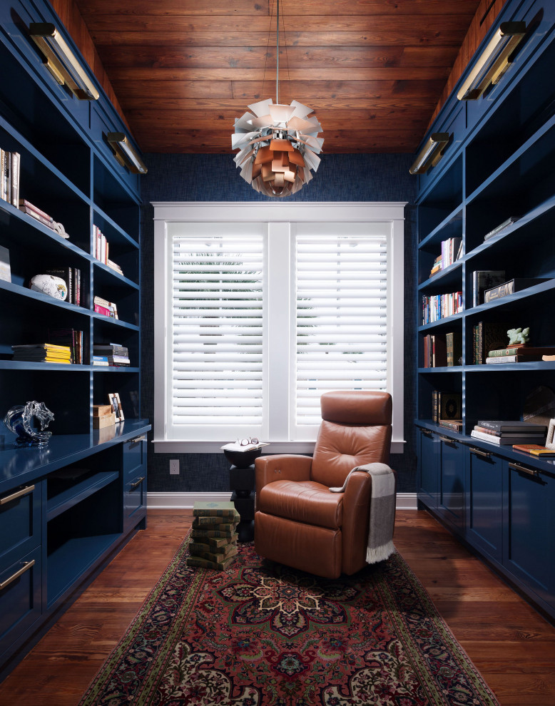 Home office library - modern wood ceiling home office library idea in Jacksonville