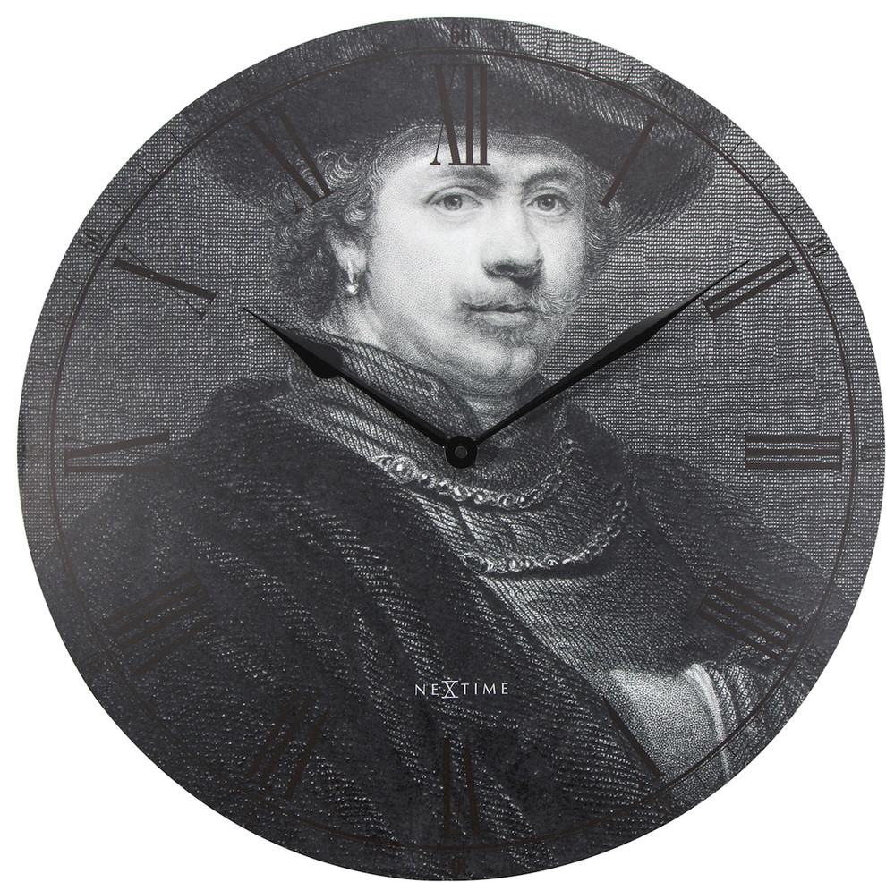 Rembrant Wall Clock, Round, Wood, Black, Battery Operated Traditional