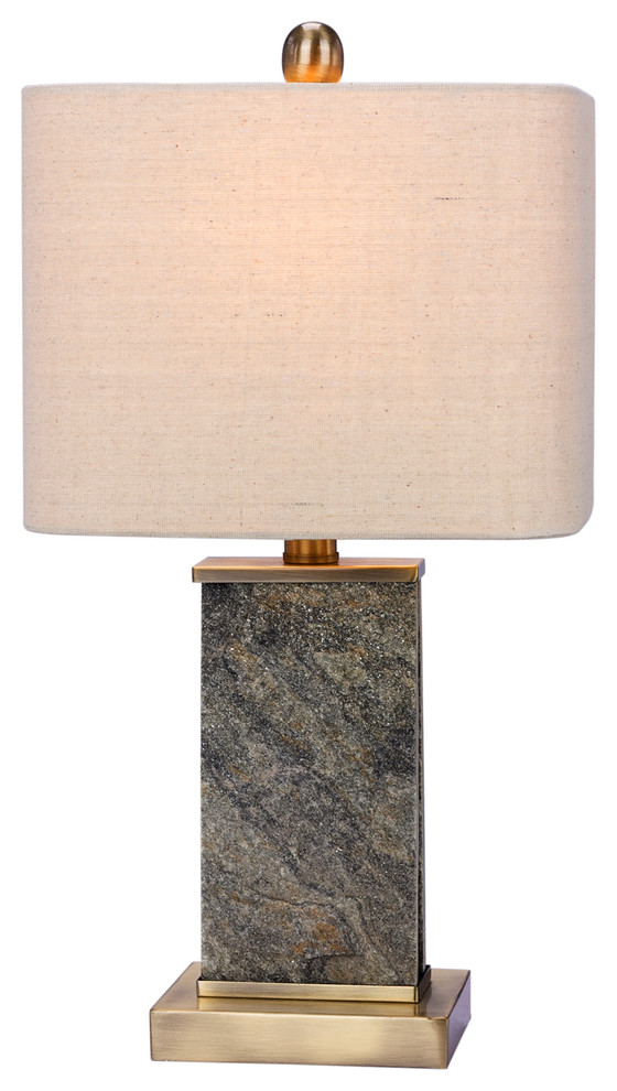 Stone & Metal Table Lamp, Natural Stone/Antique Brass Transitional