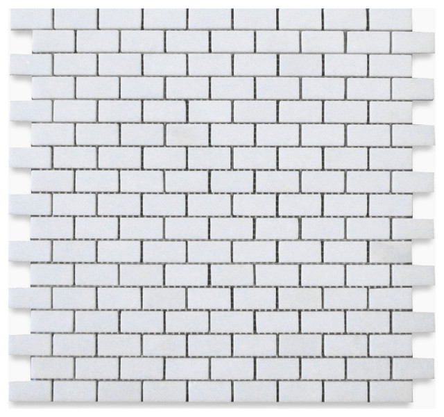 Thassos White Marble 5/8x1-1/4 Brick Subway Mosaic Tile Polished, 1 sheet