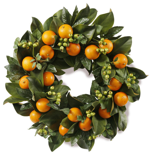 Magnolia Leaf and Oranges Wreath - Traditional - Wreaths 