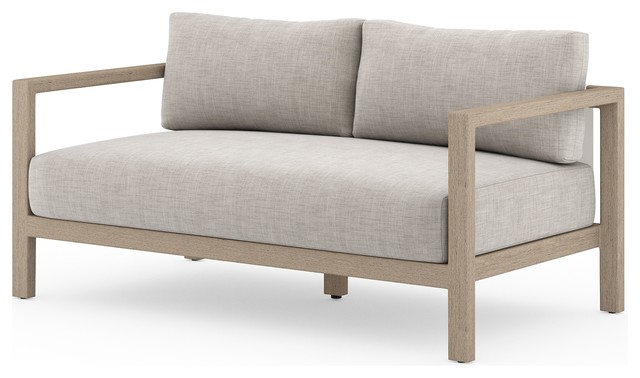 59 L Flaviana Outdoor Sofa Brown Stone Grey 100 Olefin Teak