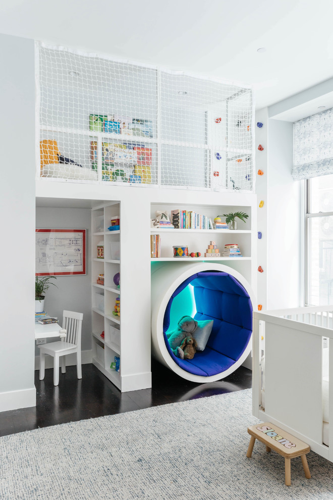 Kids Room, Chelsea NY - Custom designed loft with locally made padded cushion (removable) and custom netting by contractor. 

Project completed for Homepolish. 
Photo by Nick Glimenakis for Homepolish