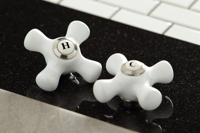 Vintage Bathtub Faucet With Crossed White Porcelain Handles ...