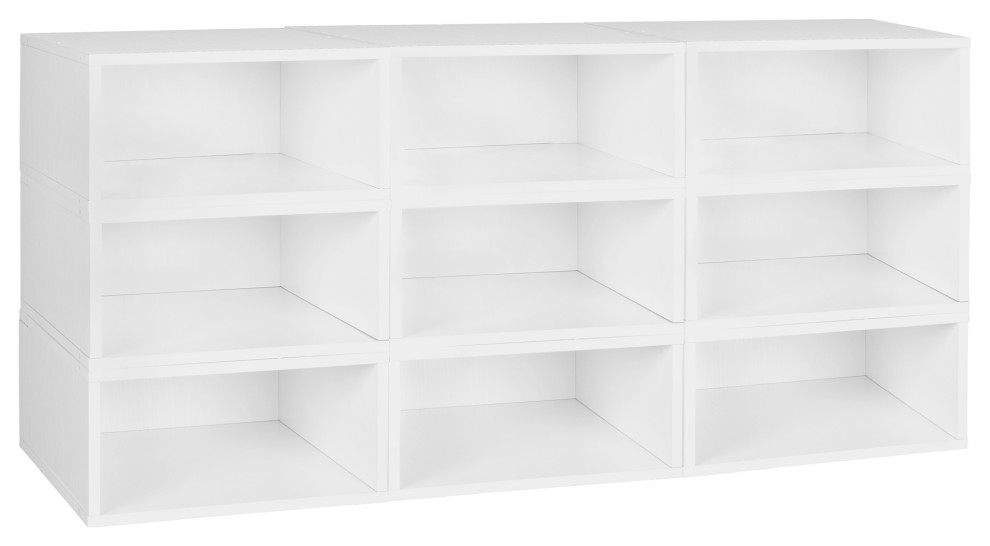 Niche Cubo Storage Set- 9 Half Size Cubes- White Wood Grain