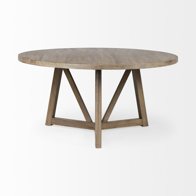 HomeRoots 60" Round Brown Solid Wood Top and Base Dining Table, 60.0L x ...