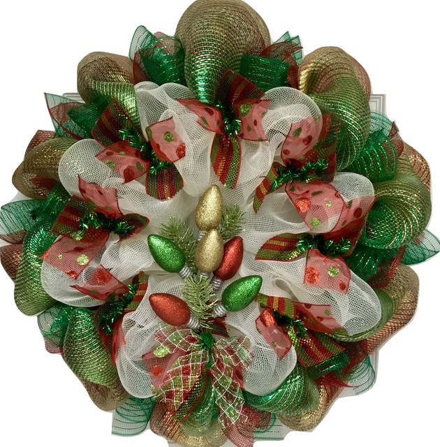 All Is Bright Christmas Lights Handmade Deco Mesh Holiday Wreath