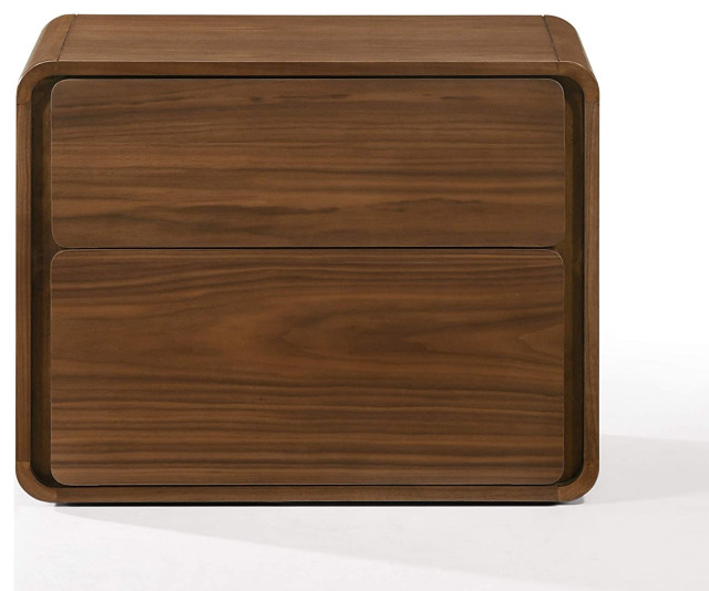 Modern Nightstand, Unique Design With Rounded Edges and 2 Drawers